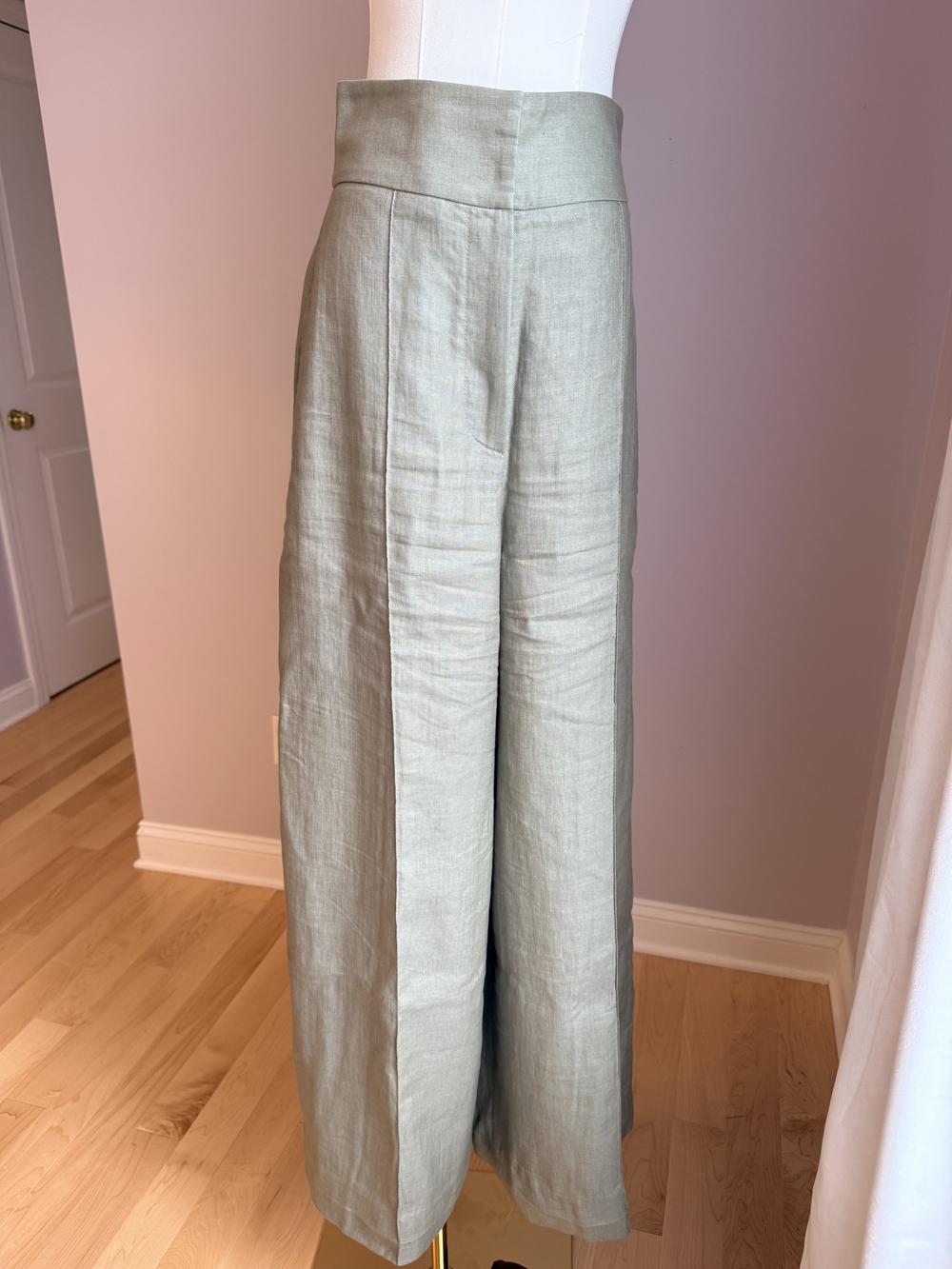 Brunello Cucinelli Palazzo Wide Legg Linen Pants in Light Sage, Ultra High Waist